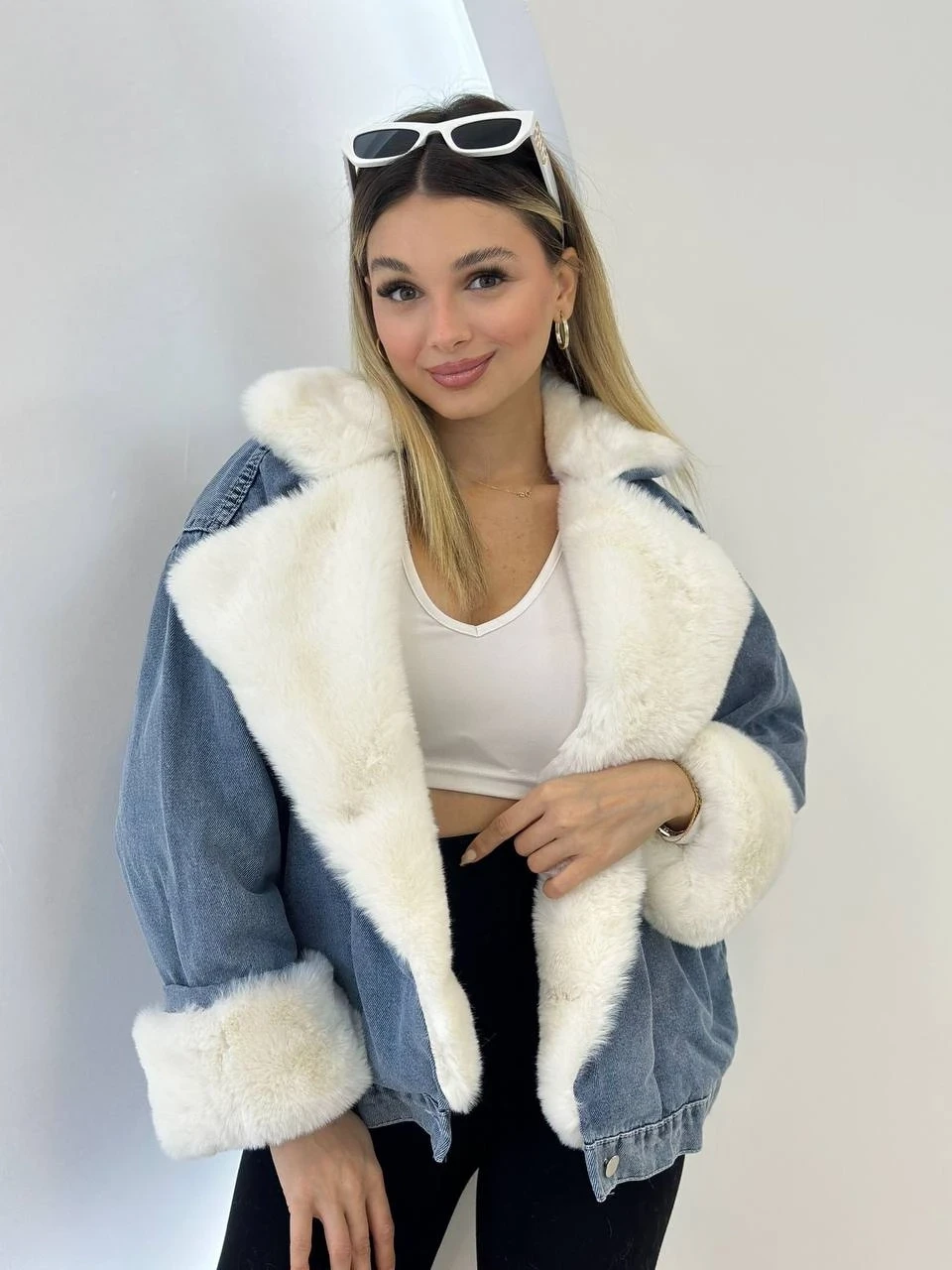 Denim Yıkamalı İçi Peluş Mont