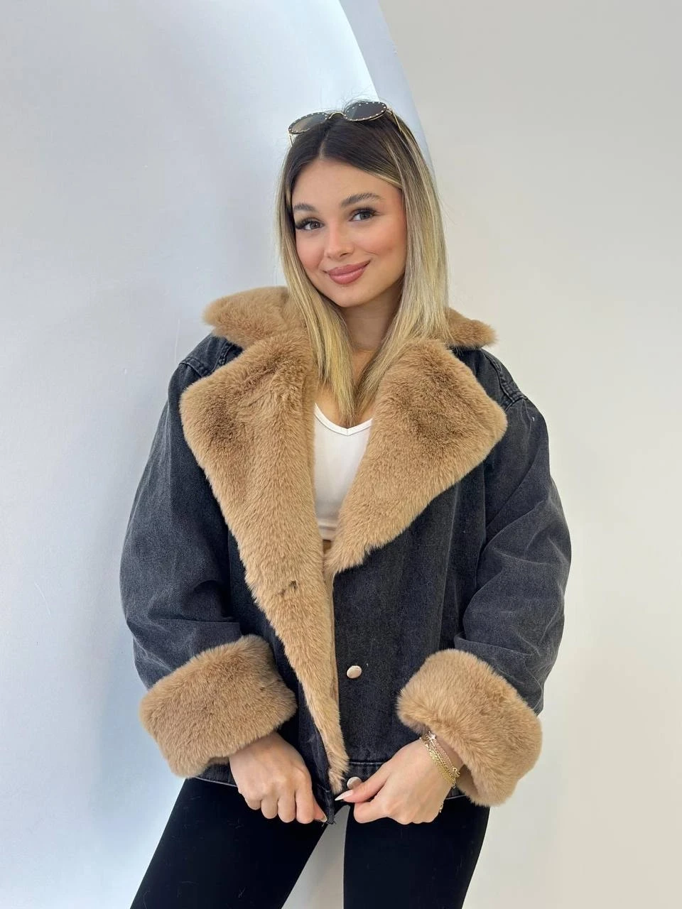 Denim Yıkamalı İçi Peluş Mont