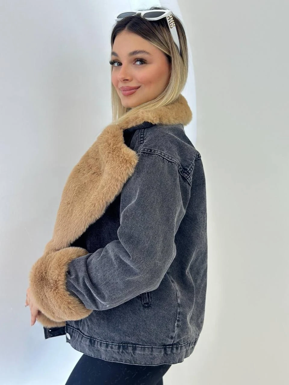 Denim Yıkamalı İçi Peluş Mont