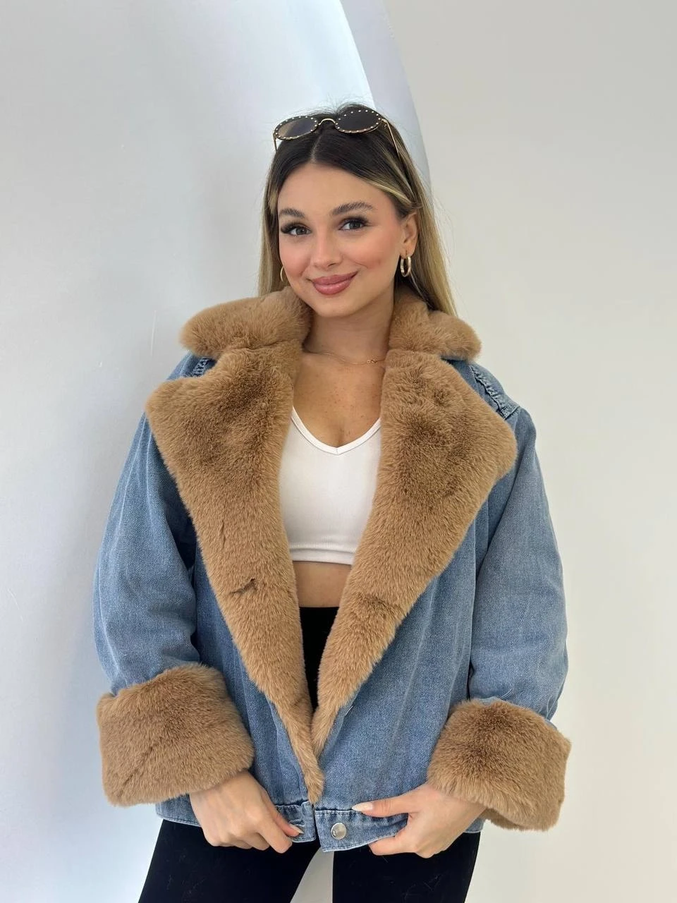 Denim Yıkamalı İçi Peluş Mont