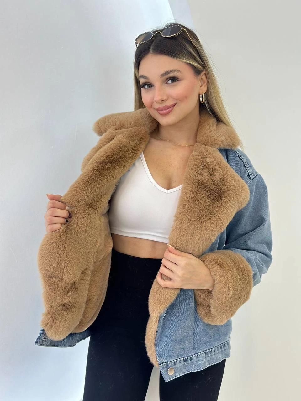 Denim Yıkamalı İçi Peluş Mont