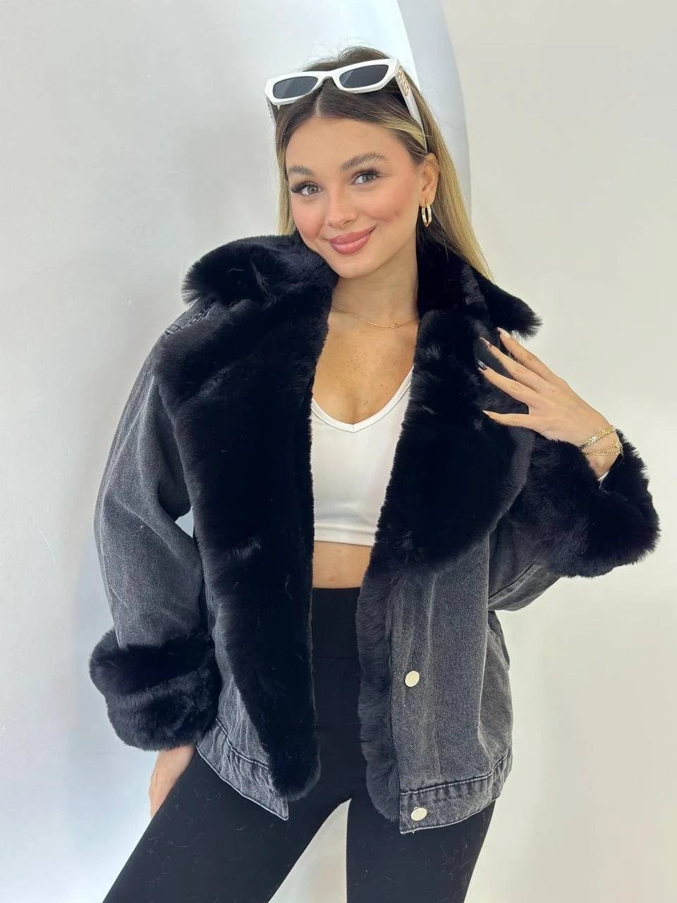 Denim Yıkamalı İçi Peluş Mont