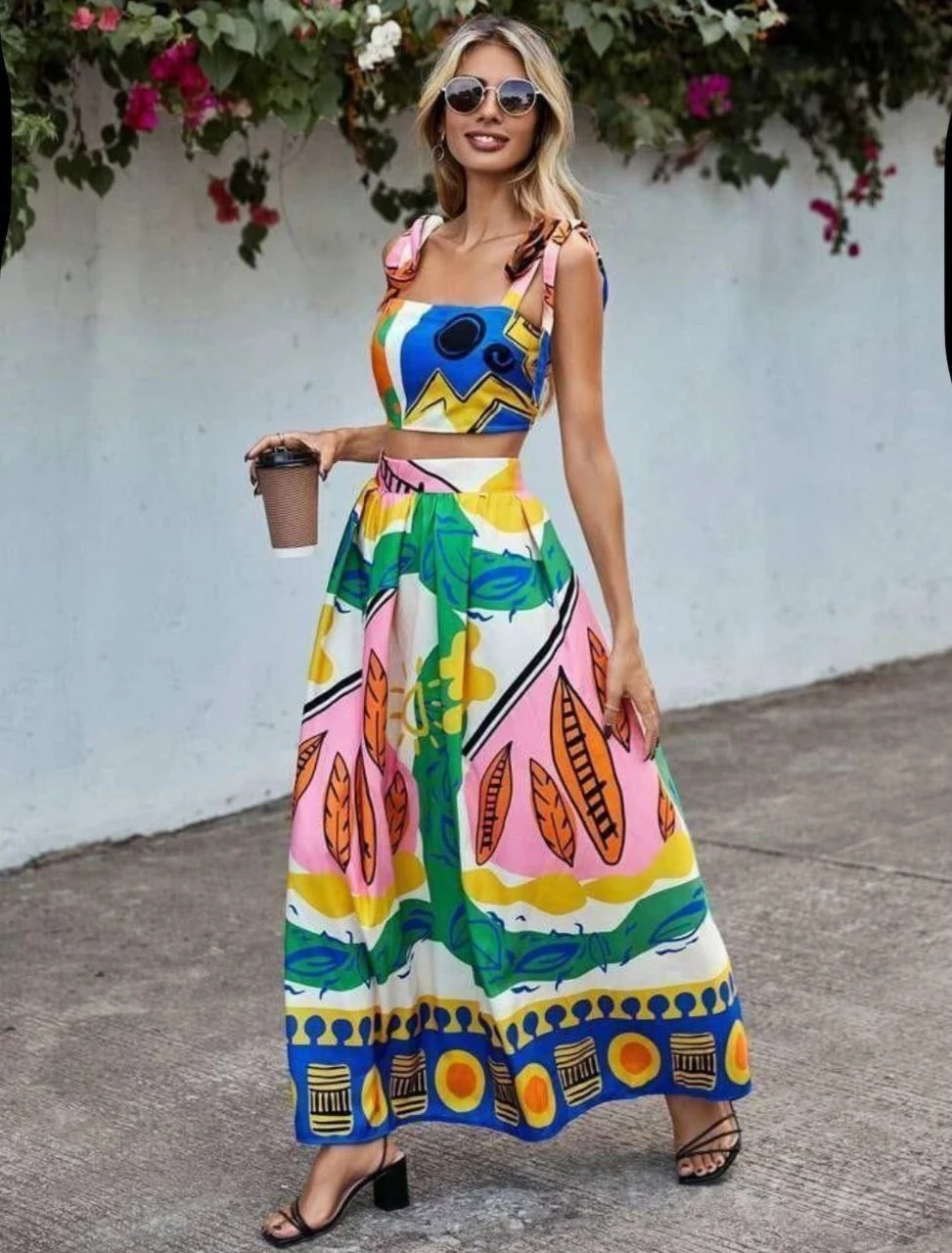 Desenli Crop & Etek Takım