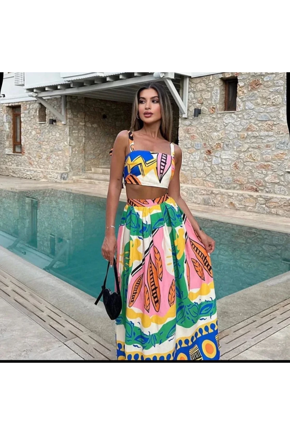 Desenli Crop & Etek Takım