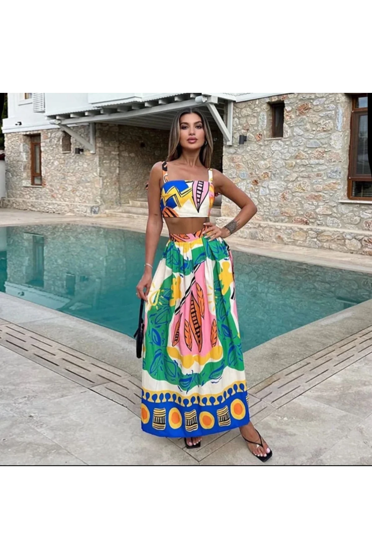 Desenli Crop & Etek Takım