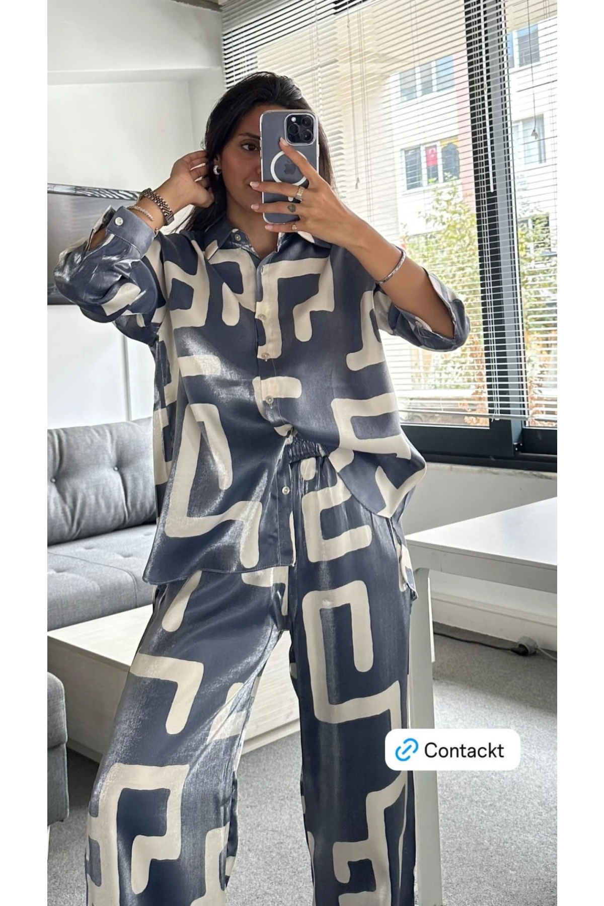 Saten kumaş  Desenli  Gömlek Takım