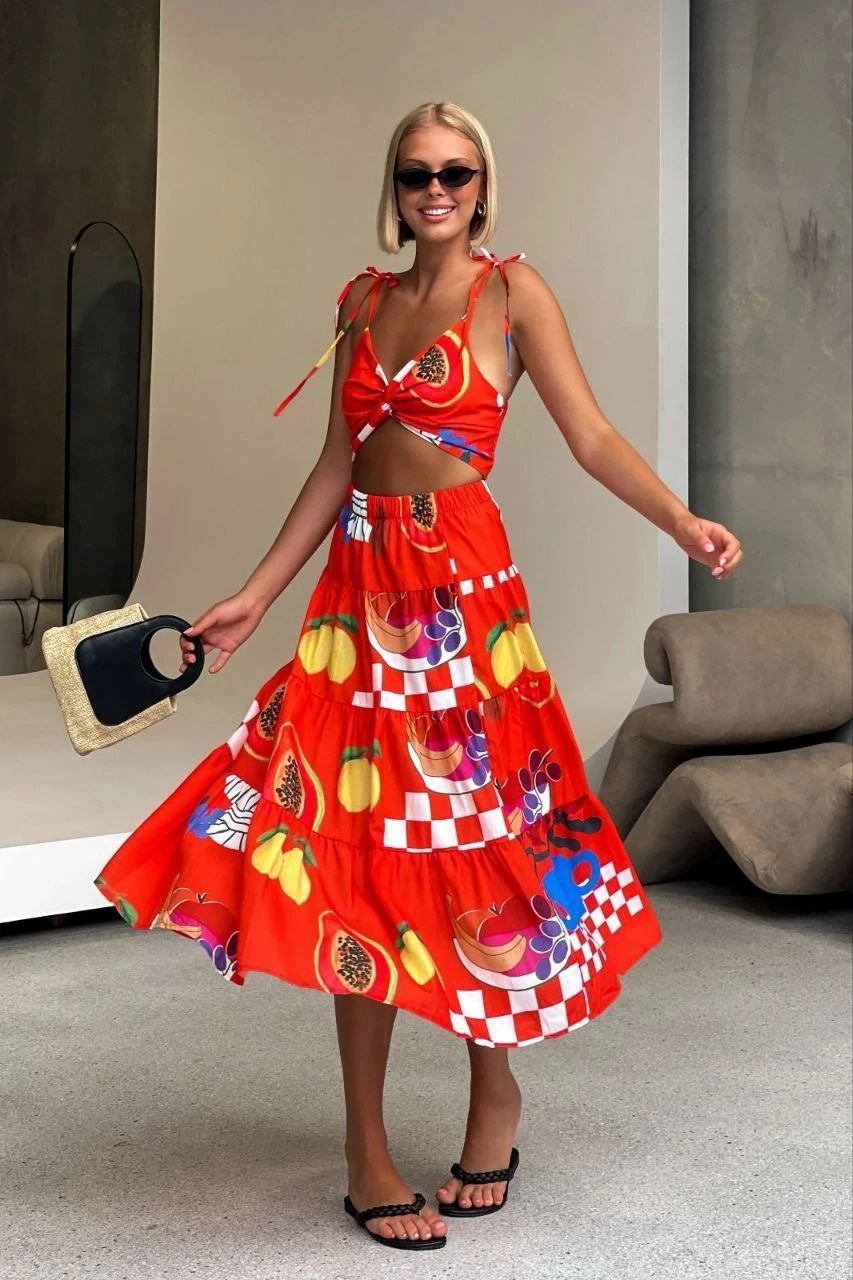 Desenli İkili Takım İthal Krep Kumaş