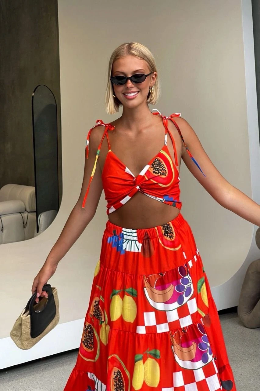 Desenli İkili Takım İthal Krep Kumaş