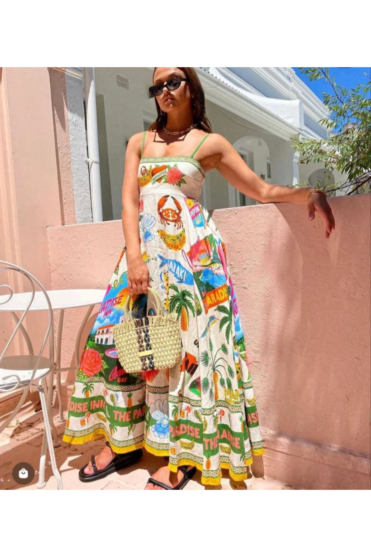 Desenli Kare Yaka Elbise İthal Krep Kumas