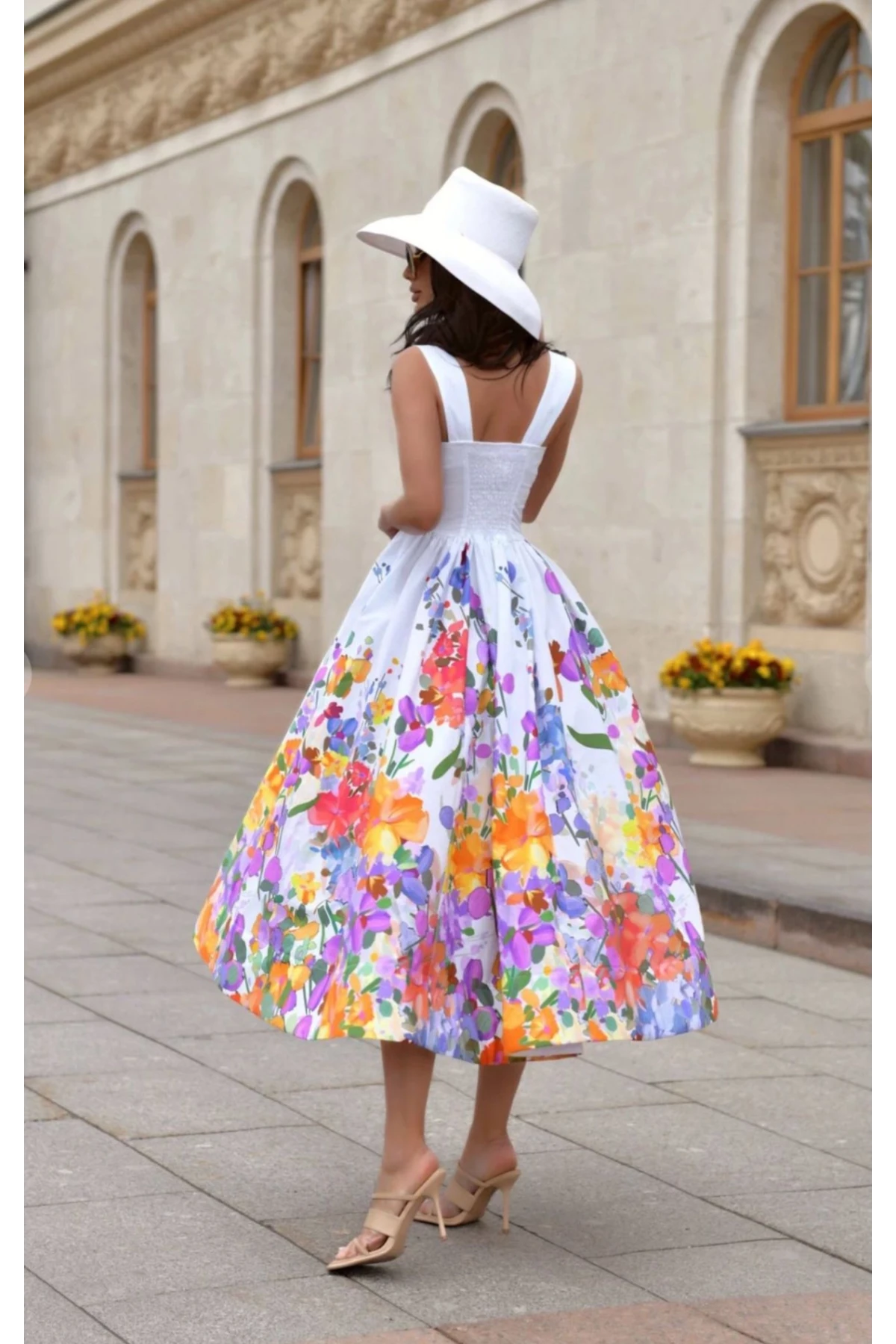 Desenli Klos Elbise İthal Krep Kumas