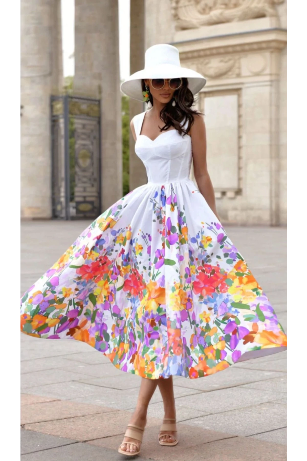 Desenli Klos Elbise İthal Krep Kumas