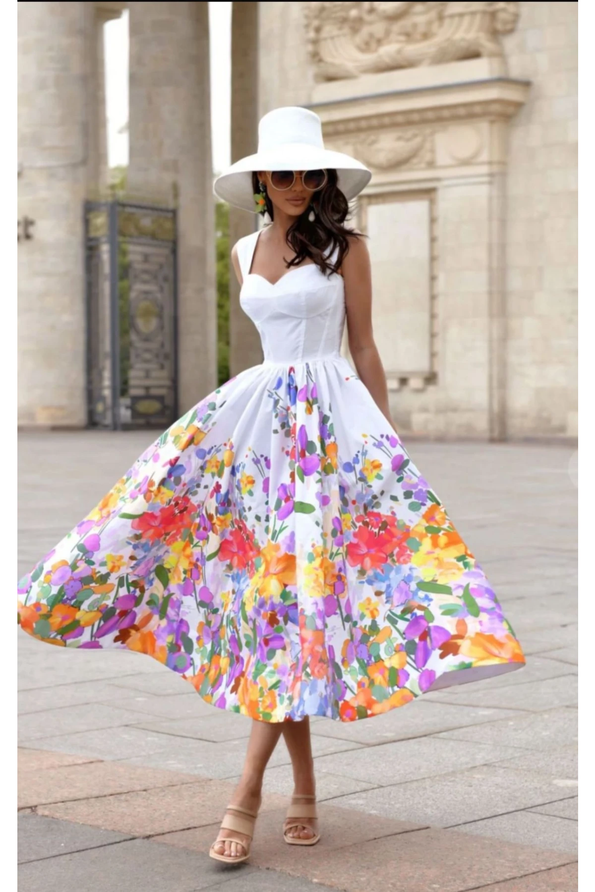 Desenli Klos Elbise İthal Krep Kumas