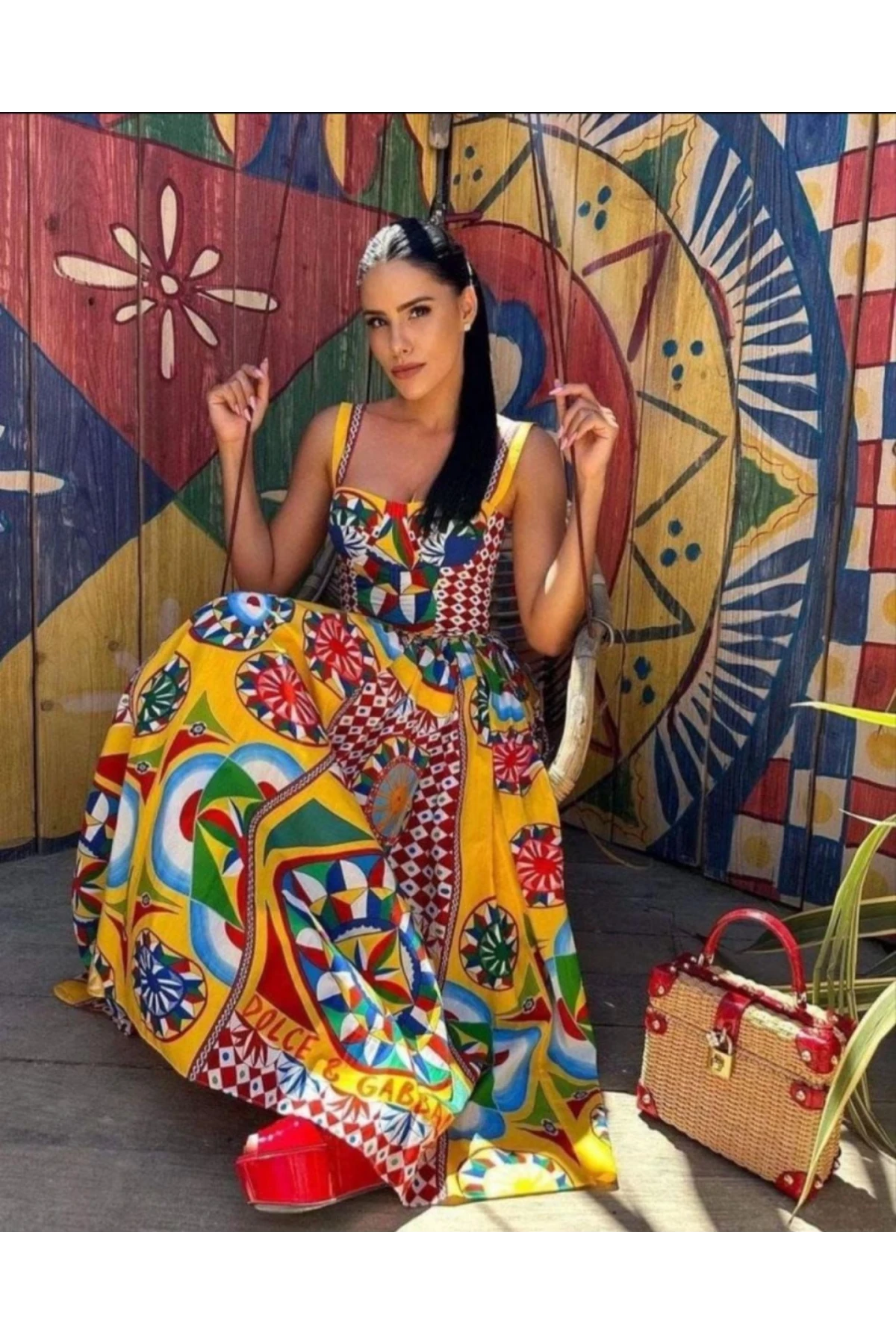 DG Yazılı Elbise İthal Krep Kumaş