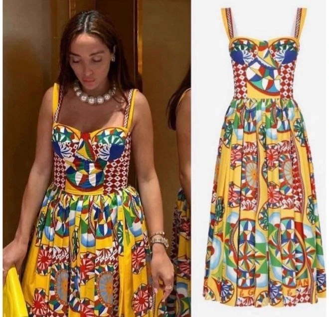 D&G Desenli Elbise İthal Krep Kumaş Elbise