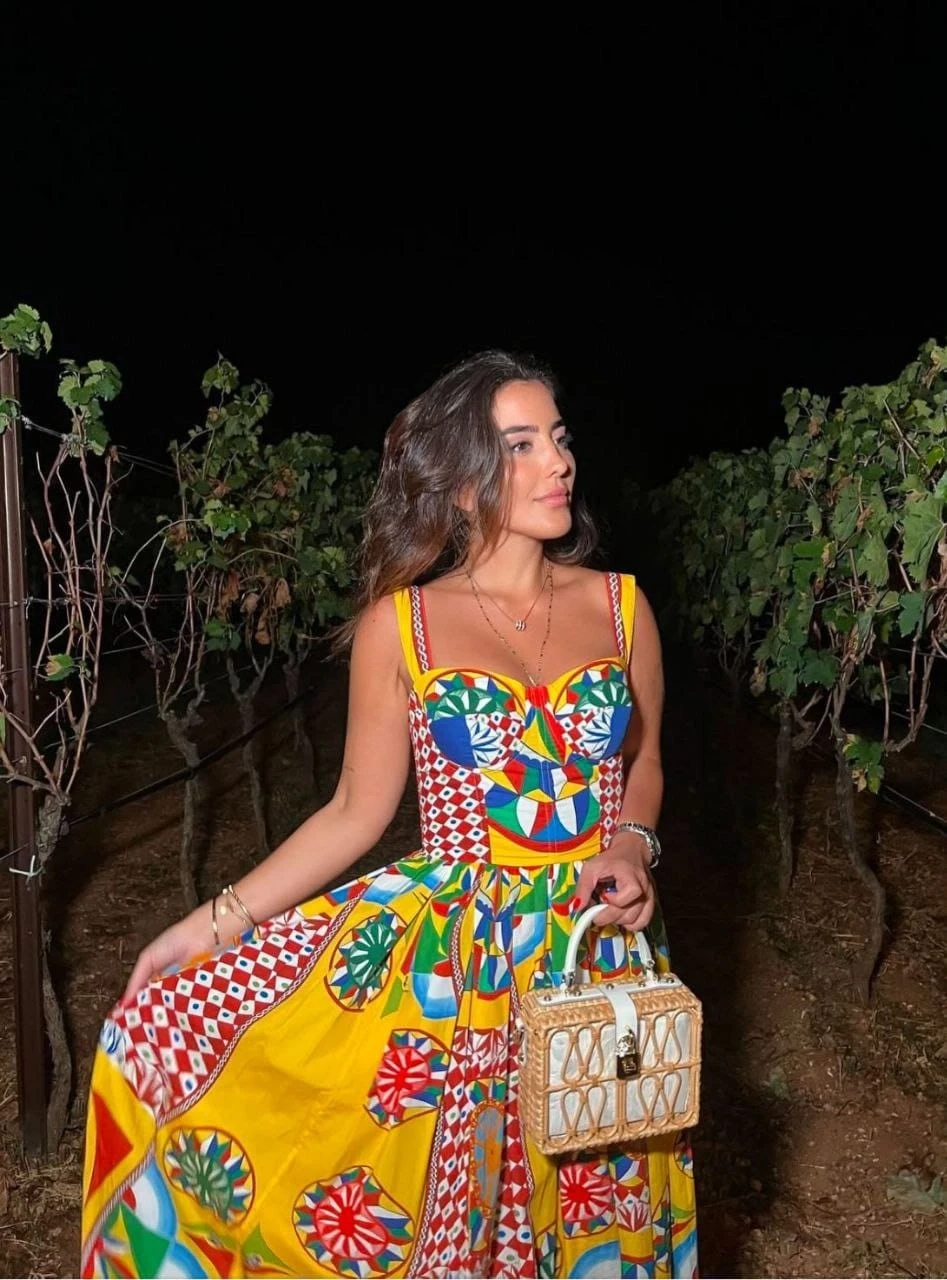 D&G Desenli Elbise İthal Krep Kumaş Elbise