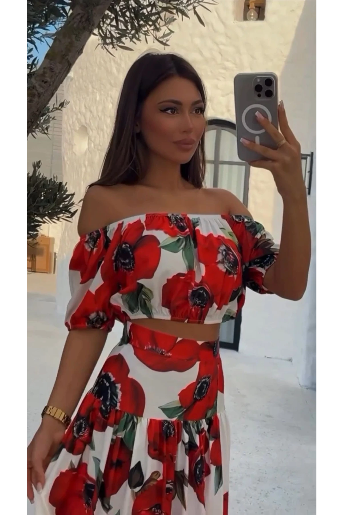 DG New Season 2 li Takım Etek & Crop İthal Krep Kumas