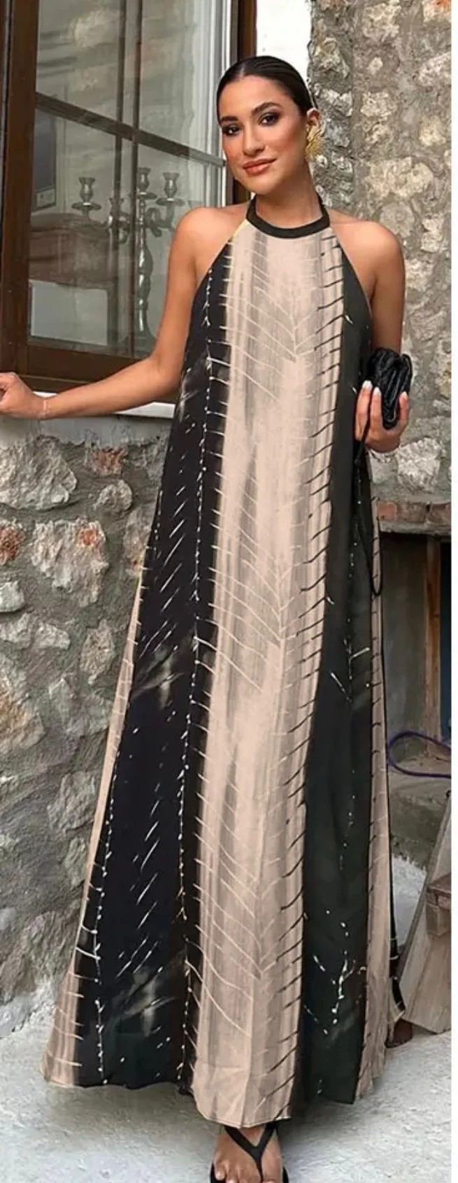 Dijital Mikro Kumaş Maxi Elbise