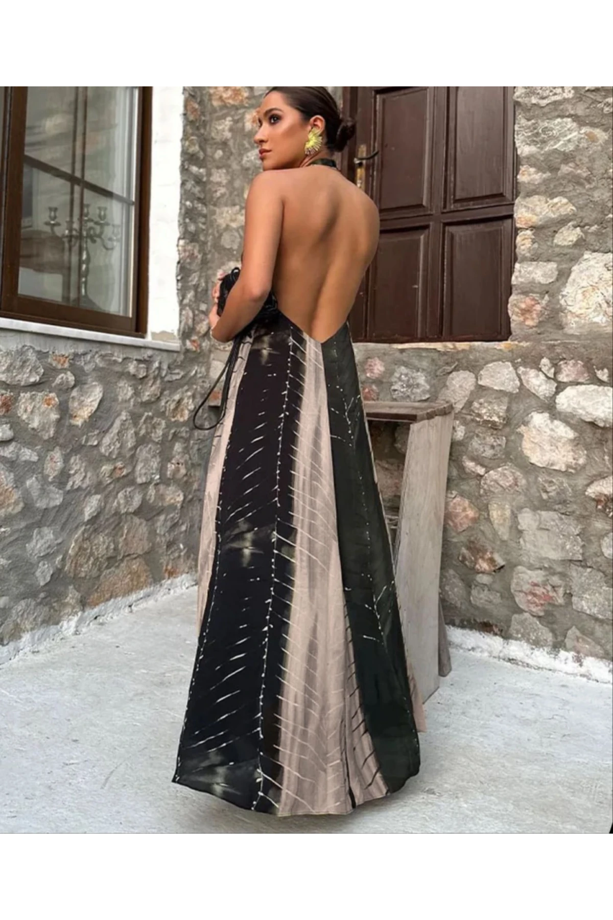 Dijital Mikro Kumaş Maxi Elbise