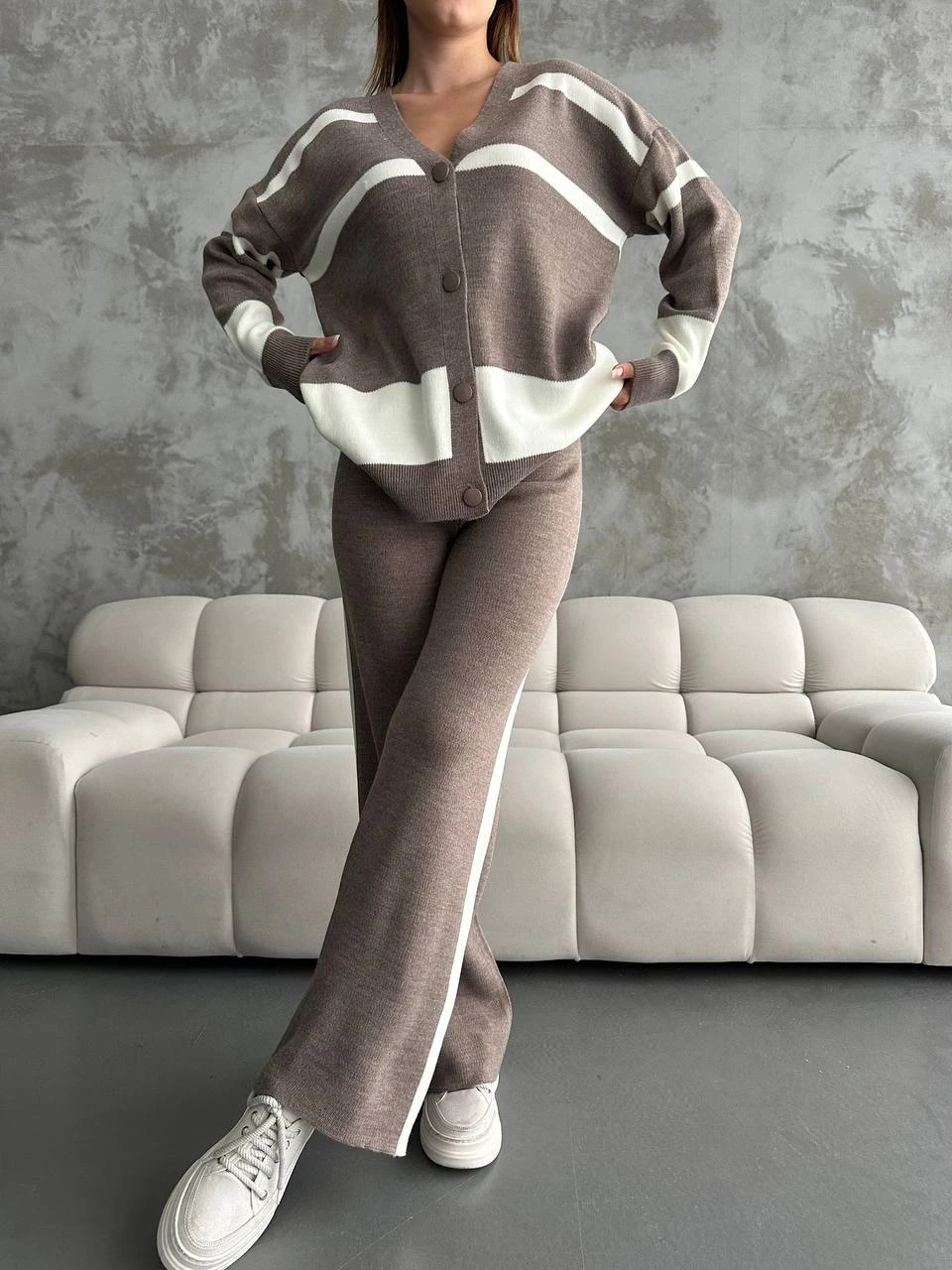 Düğmeli Triko Takım