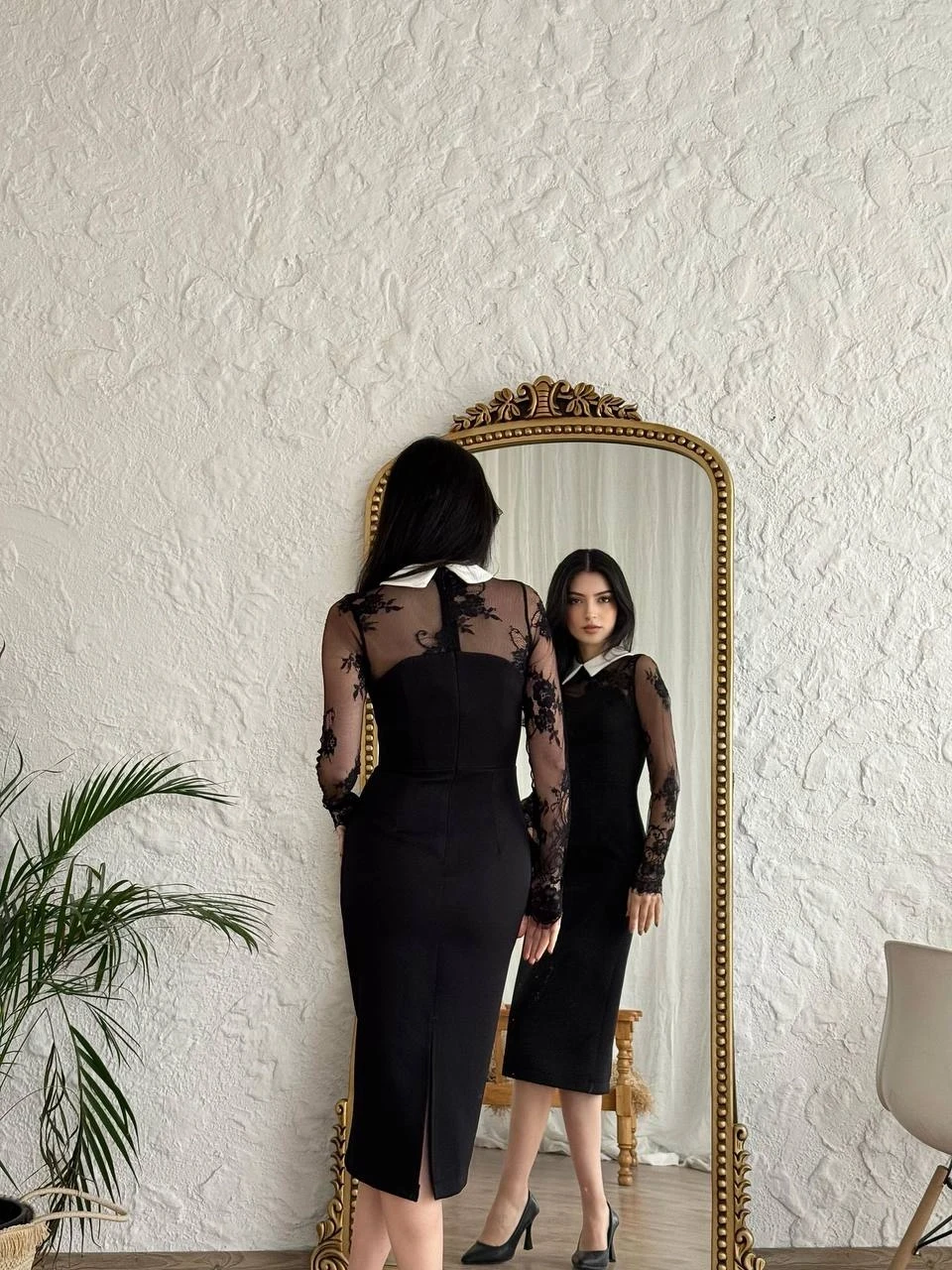Gömlek Yaka Dantel Detaylı Elbise