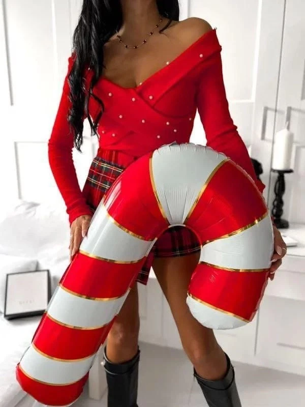 İncili Kaşkorse Bluz  &   Ekose Şort Etek Takım