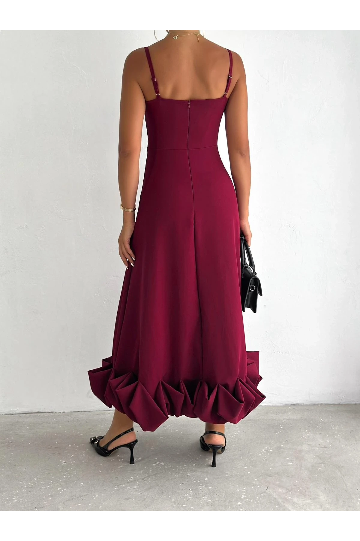 İthal Dabıl Kumaş Maxi Tasarım Elbise