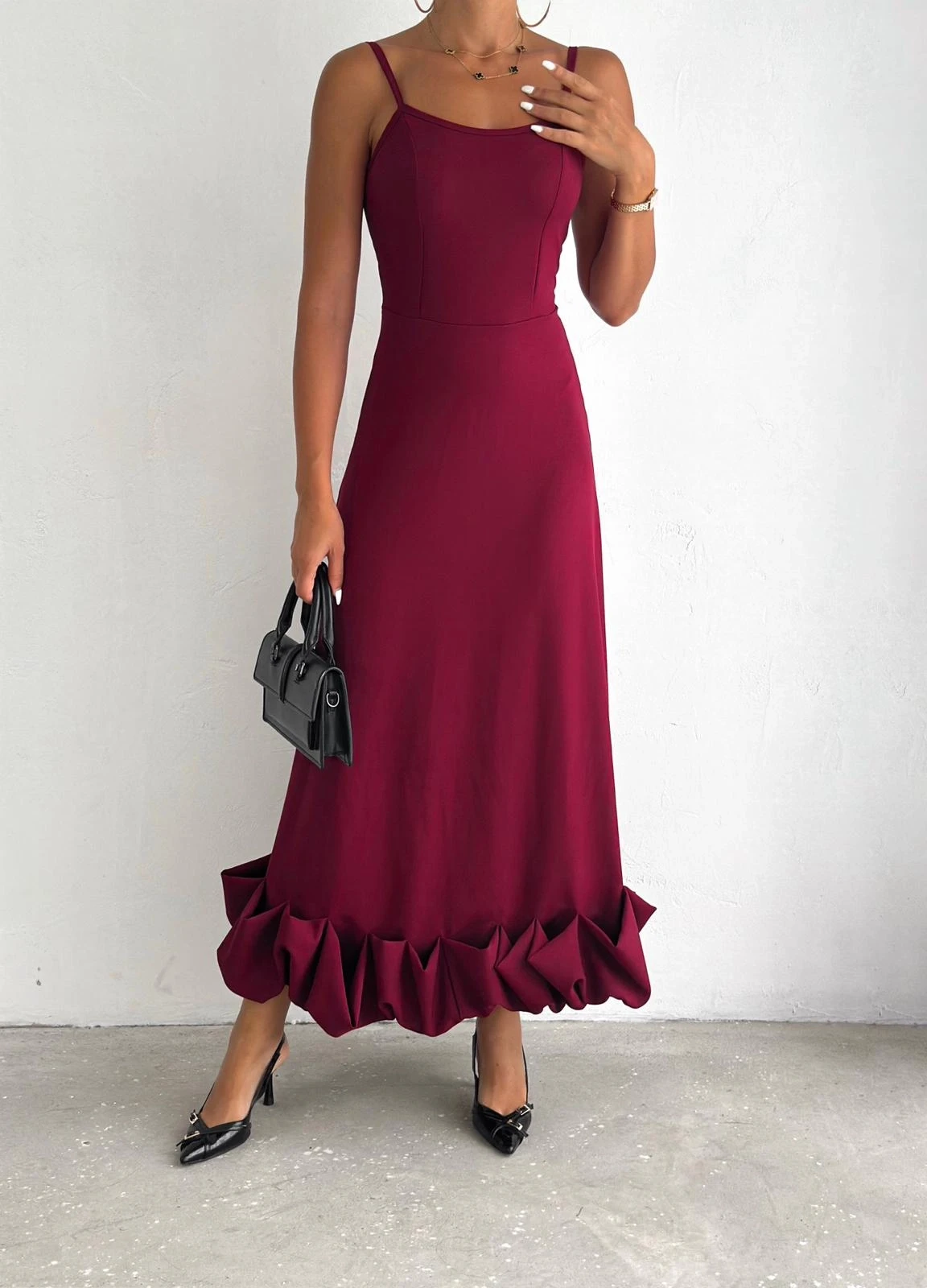 İthal Dabıl Kumaş Maxi Tasarım Elbise