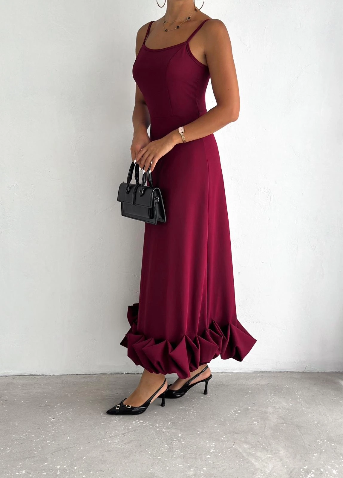 İthal Dabıl Kumaş Maxi Tasarım Elbise