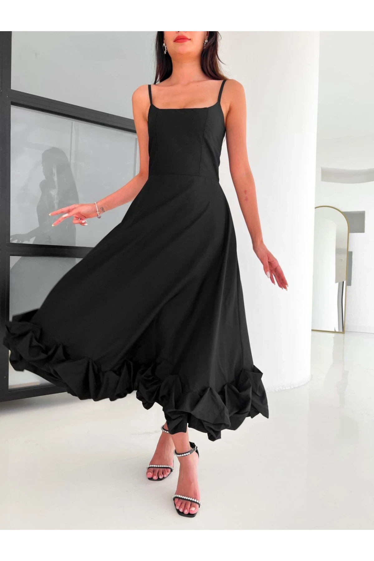 İthal Dabıl Kumaş Maxi Tasarım Elbise