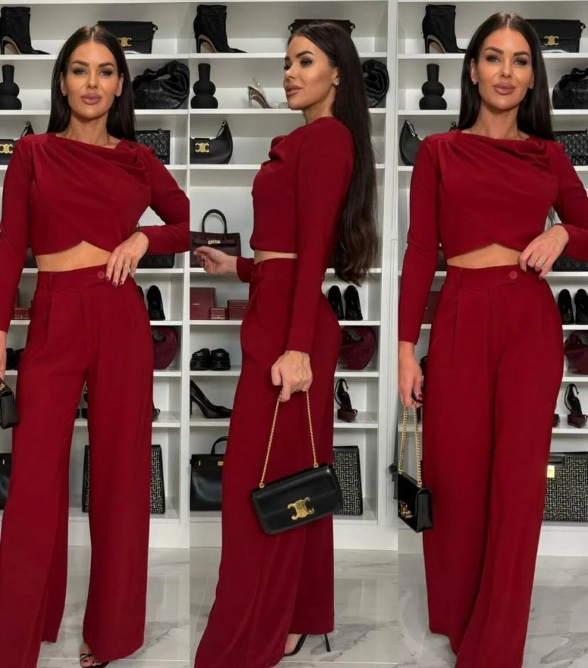 İthal Dokuma Krep Kumaş  Pantolonlu Takım