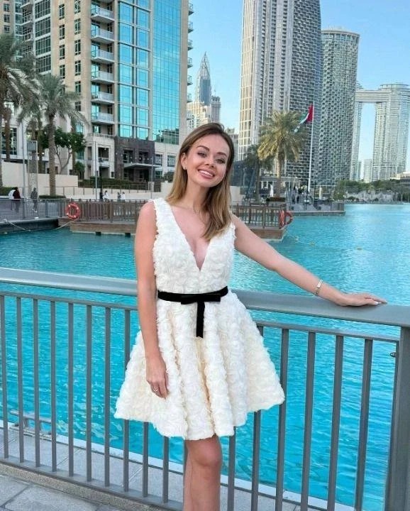 ithal Gül Desen Dantel Kumaş Kemerli Tasarım Elbise