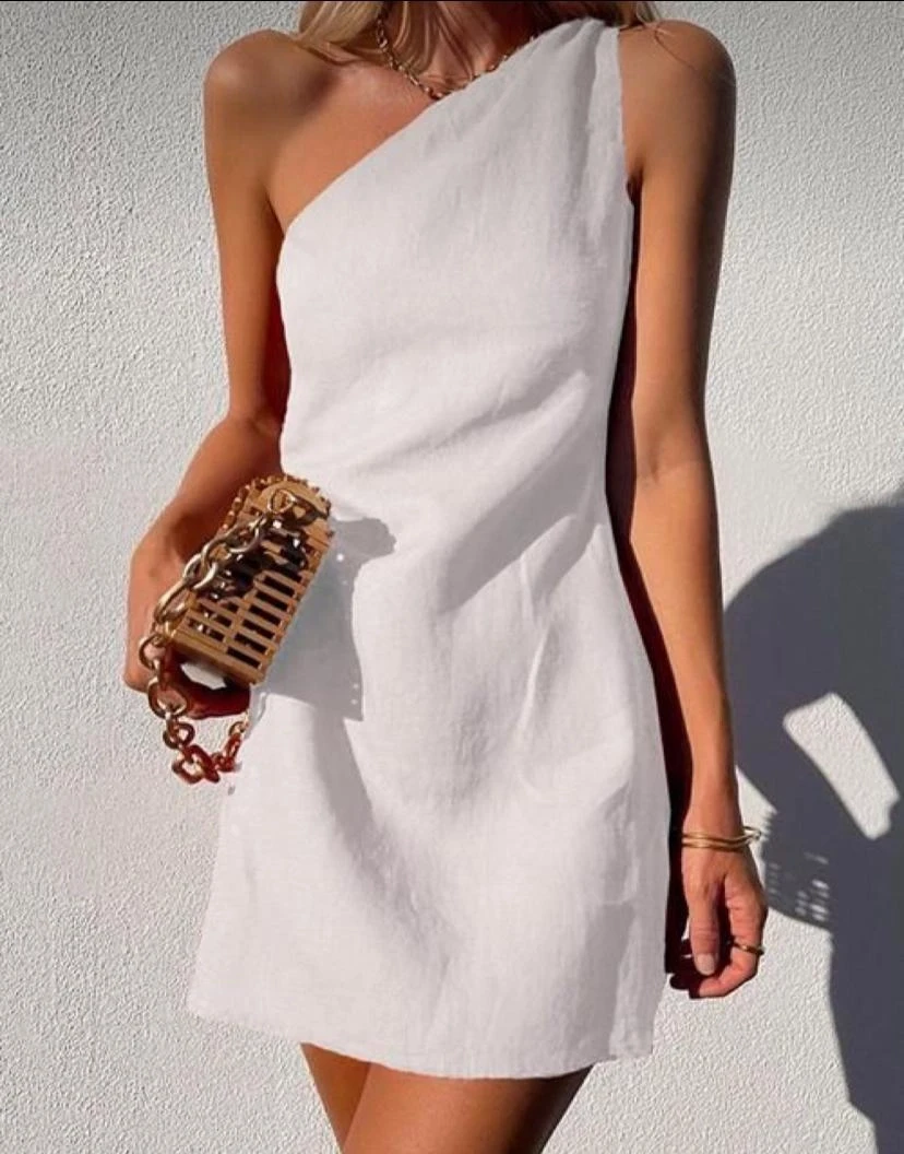 İthal Keten Omuz Detaylı Elbise