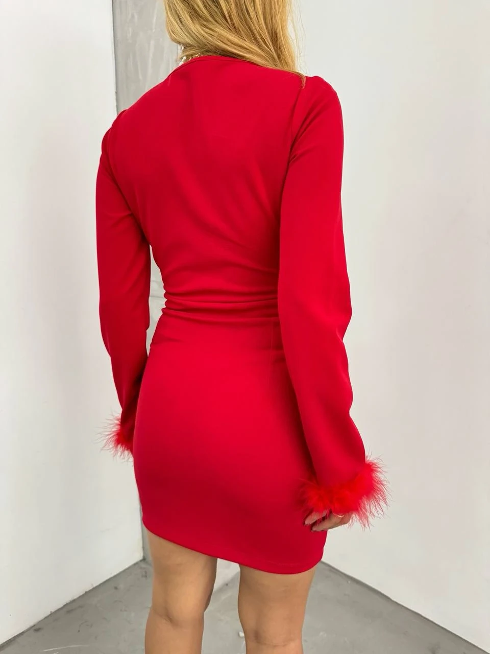 İthal Scuba Crep Kumaş Gloplu Elbise