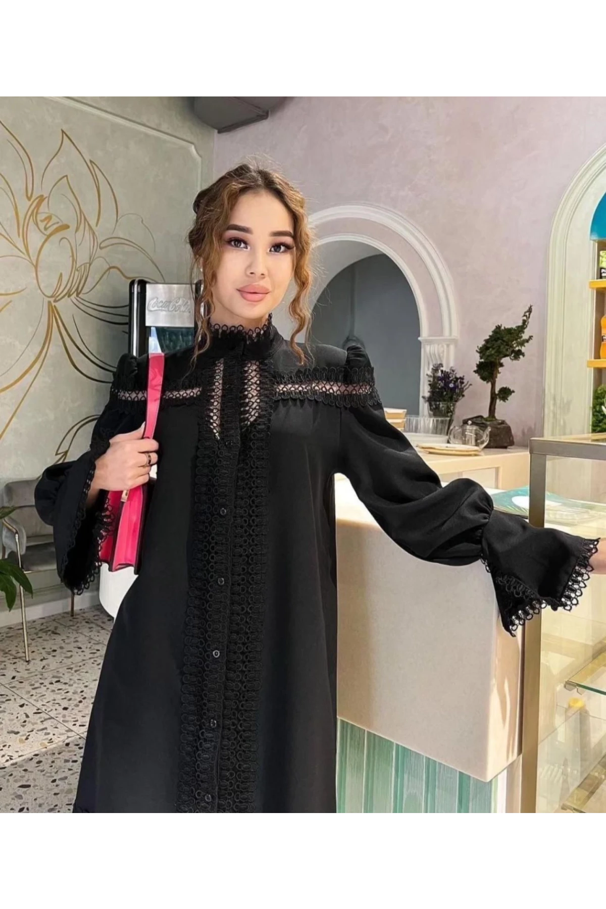 Jessika Kumaş Güpür Detaylı Gömlek Elbise