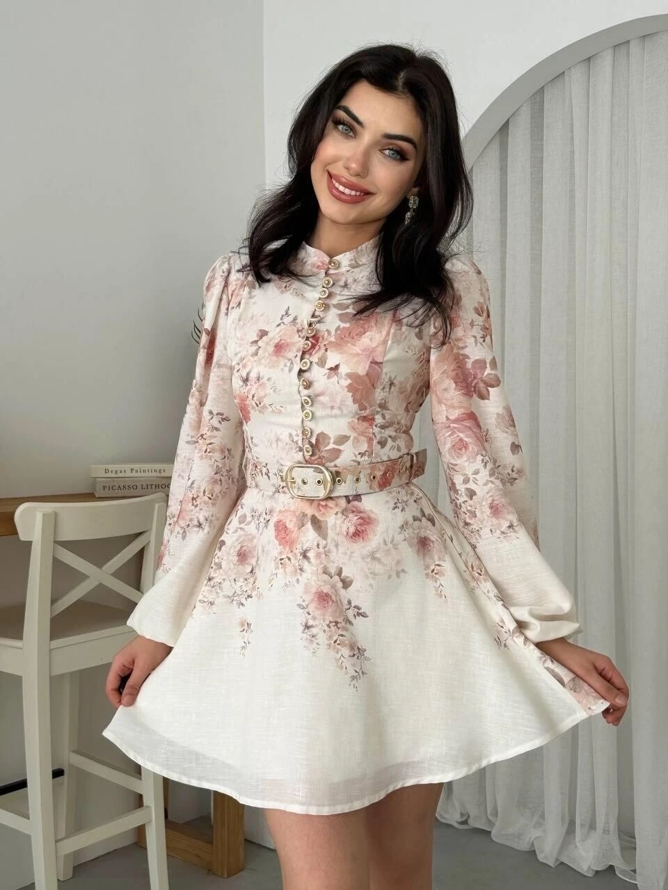 Kemer Detaylı Çiçekli Elbise