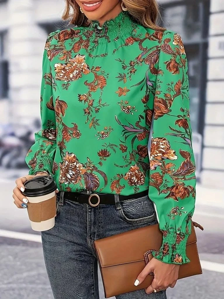 Kollu Balıkçı Yaka Çiçek Desenli Süprem Bluz