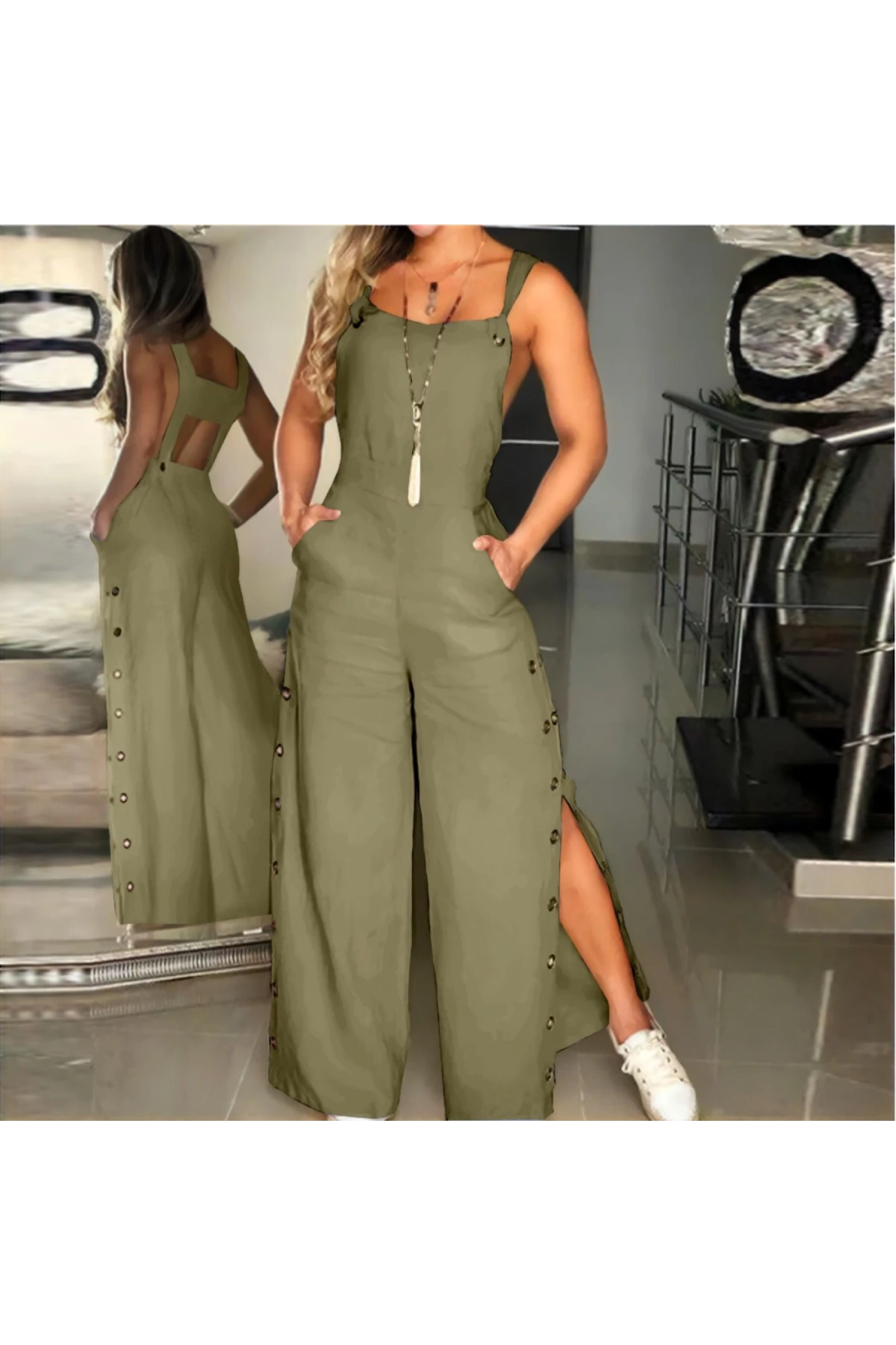 Kumaş Keten Kuş Gözü Paça Rahat Tulum