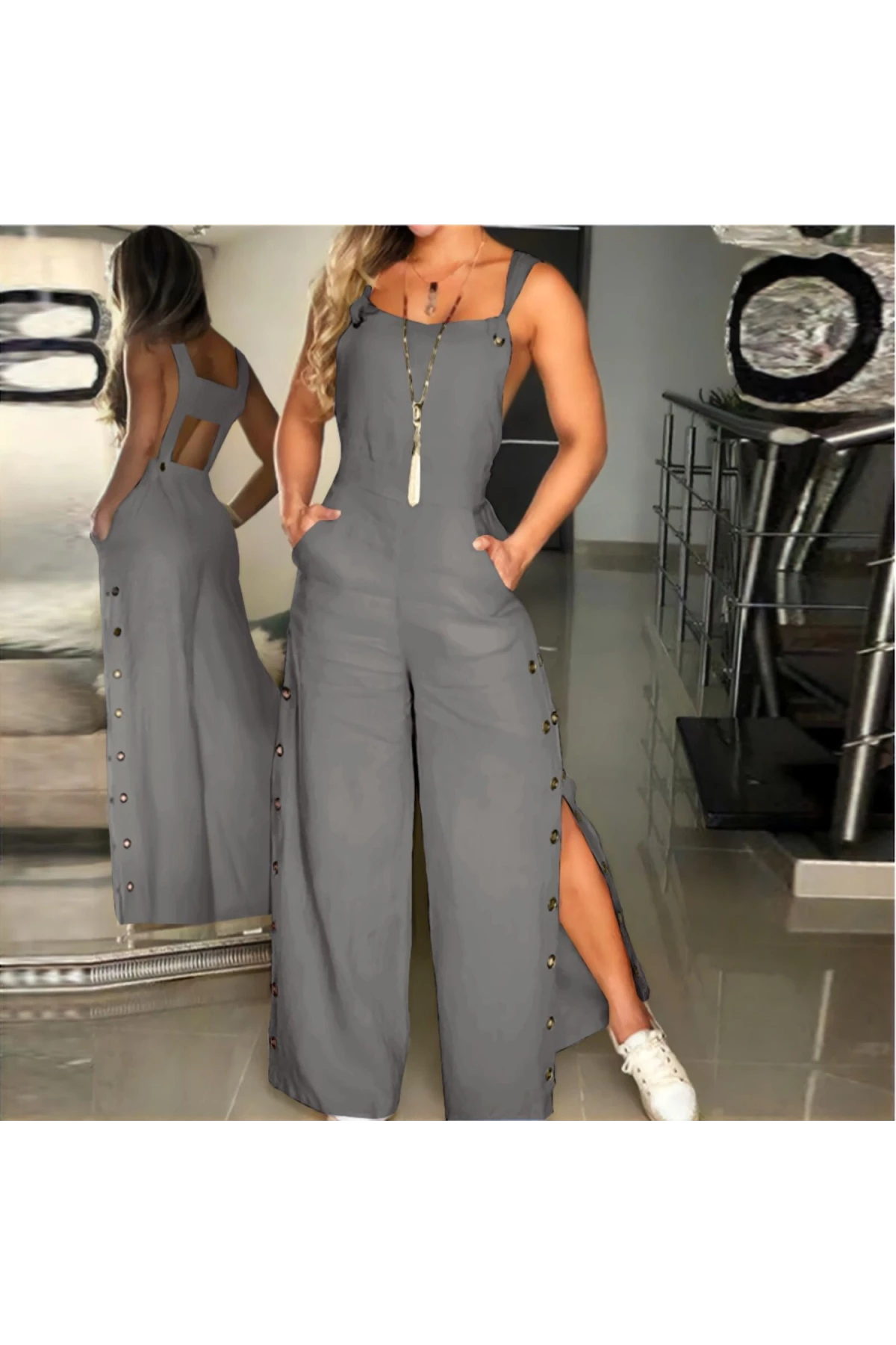 Kumaş Keten Kuş Gözü Paça Rahat Tulum