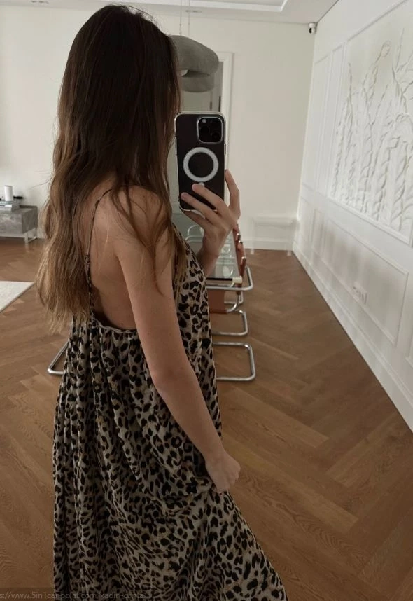 Leopr Desen İnce Askılı Elbise