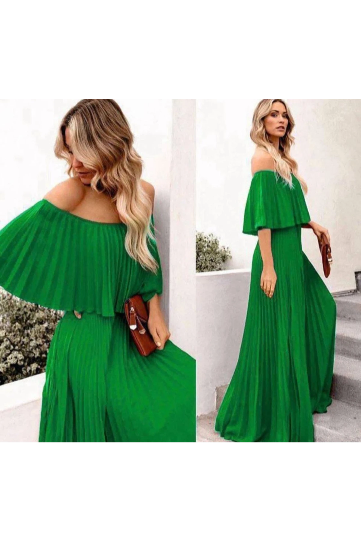 Madonna Yaka Piliseli Elbise  İthal Krep Kumas