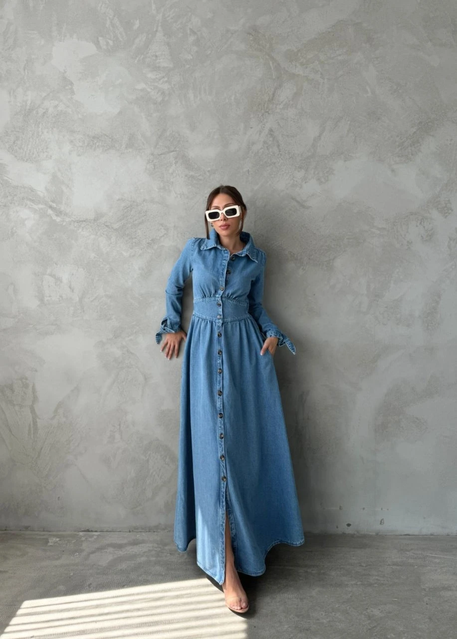 Maxi Denim Düğmeli Elbise