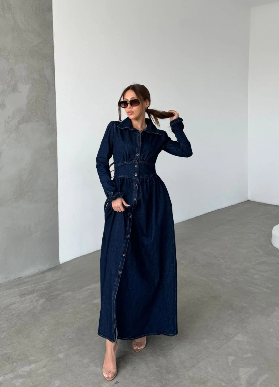 Maxi Denim Düğmeli Elbise