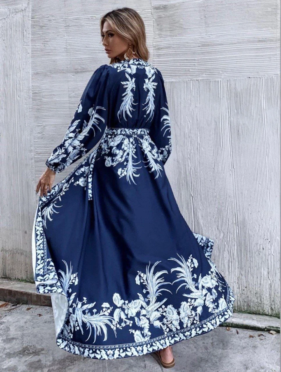 Maxi Desenli Krep Kumaş Anvelop Elbise