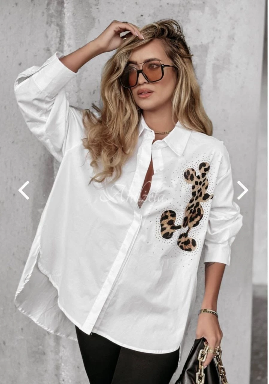 M*ckey Desen Taşlı Oversize Gömlek