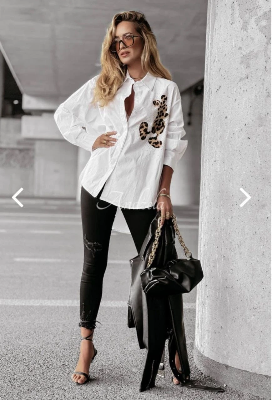 M*ckey Desen Taşlı Oversize Gömlek