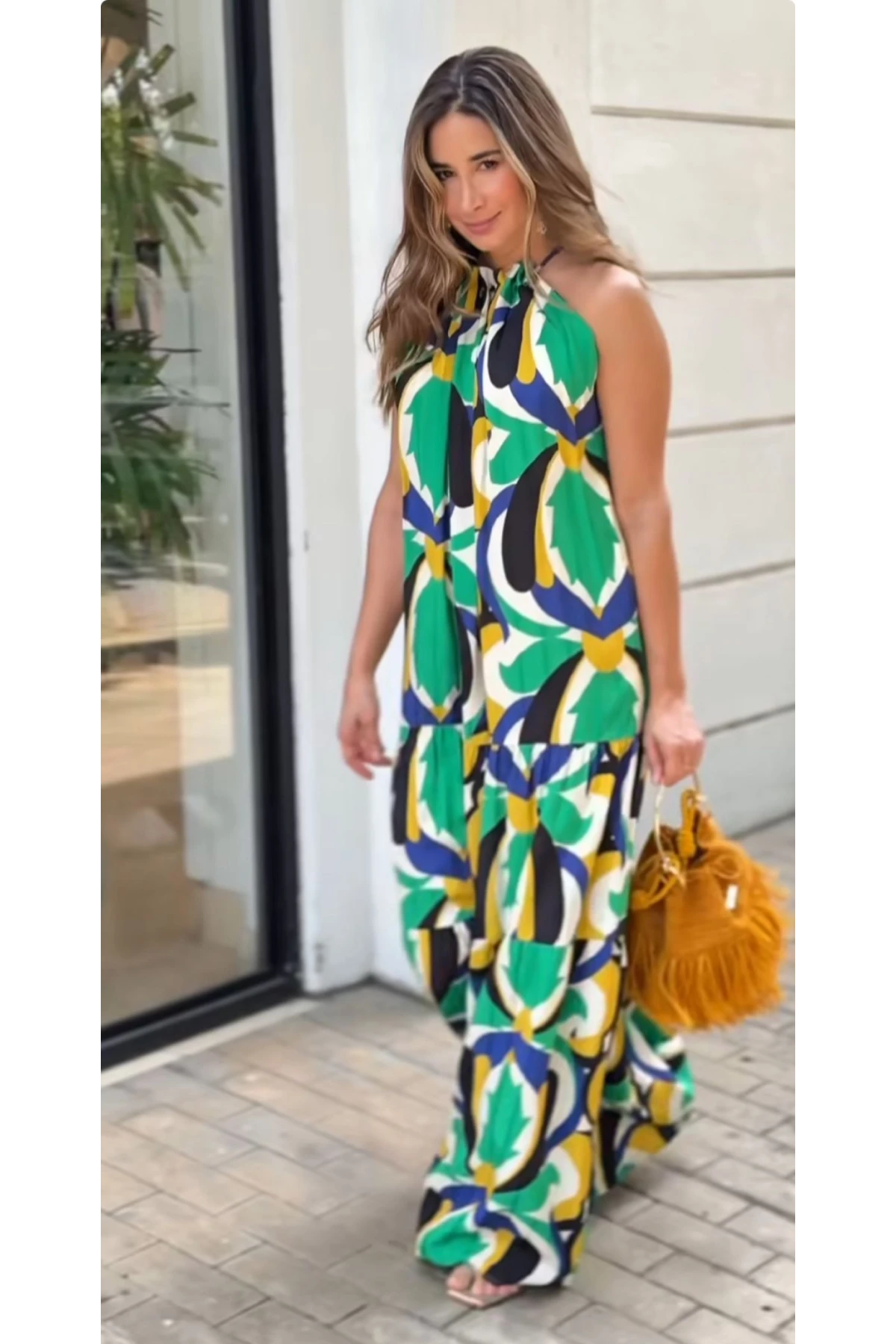 Micro Kkumaş Desenli Maxi Boy Elbise