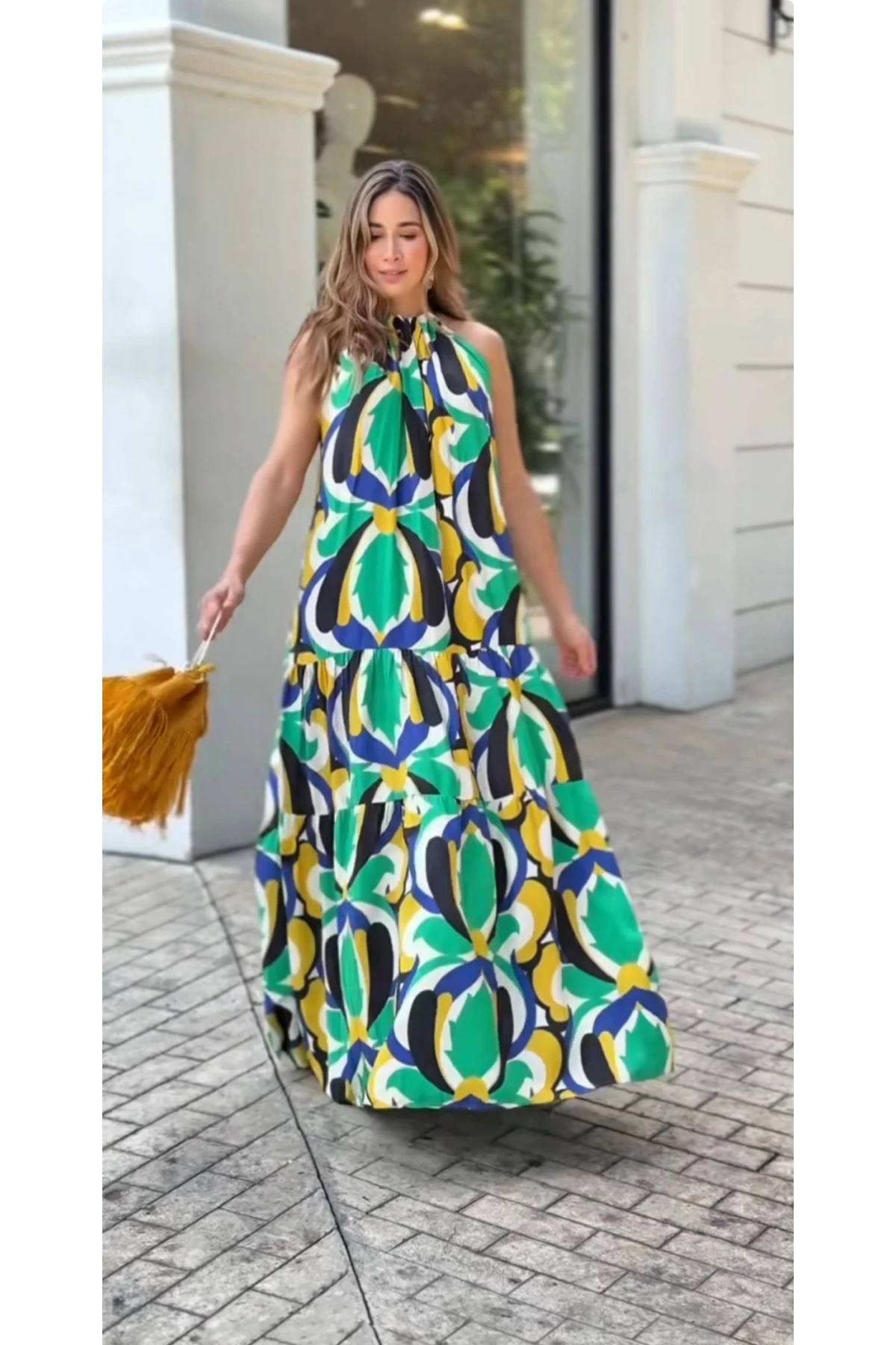 Micro Kkumaş Desenli Maxi Boy Elbise