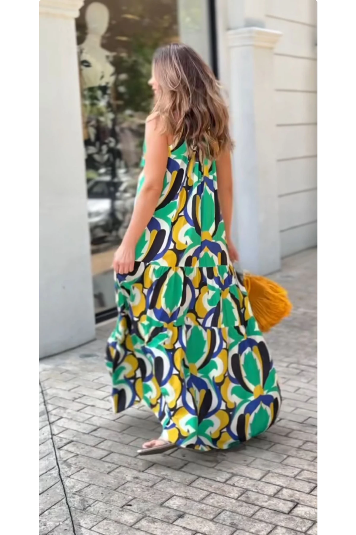 Micro Kkumaş Desenli Maxi Boy Elbise