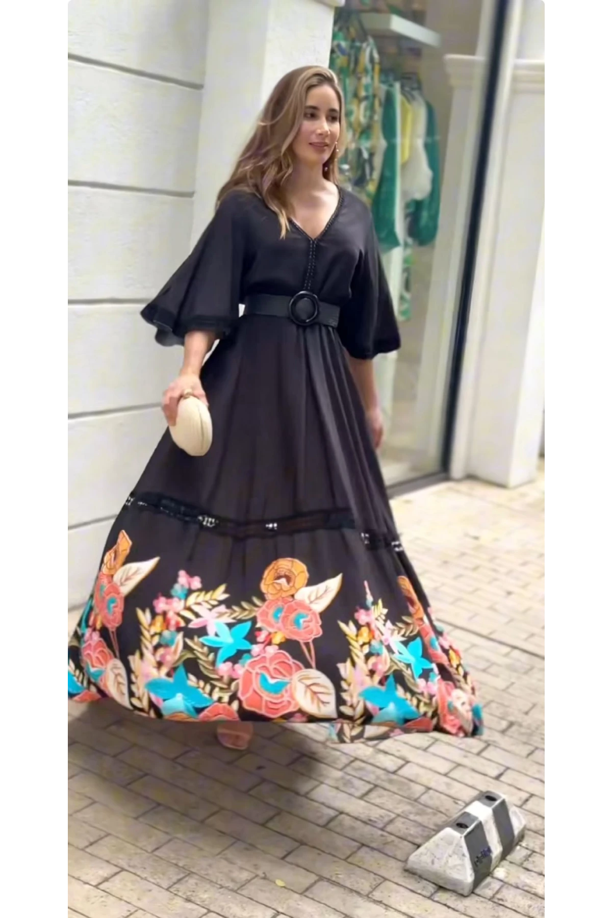 Micro Kumaş Çiçek Desenli Maxi Boy Elbise