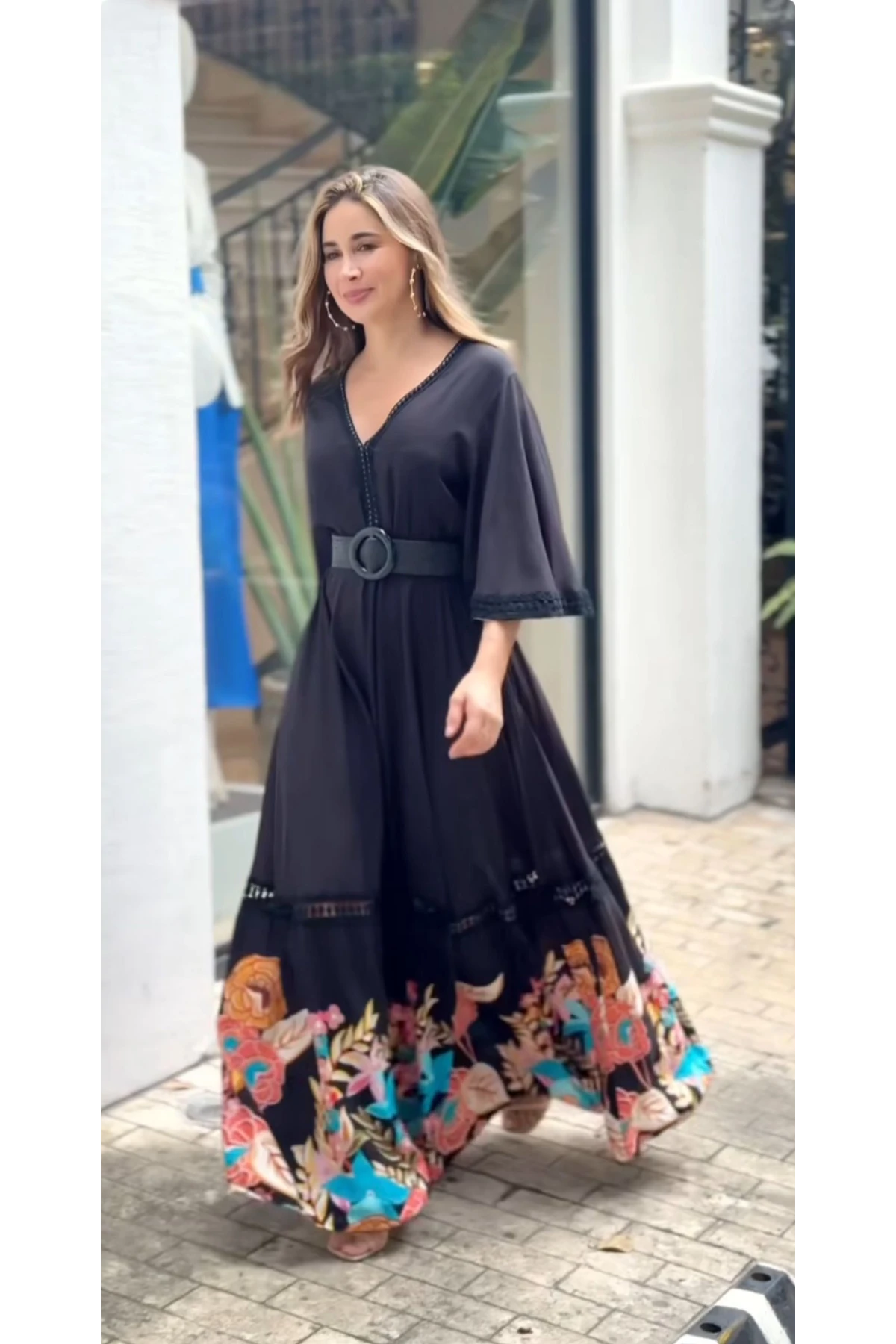 Micro Kumaş Çiçek Desenli Maxi Boy Elbise